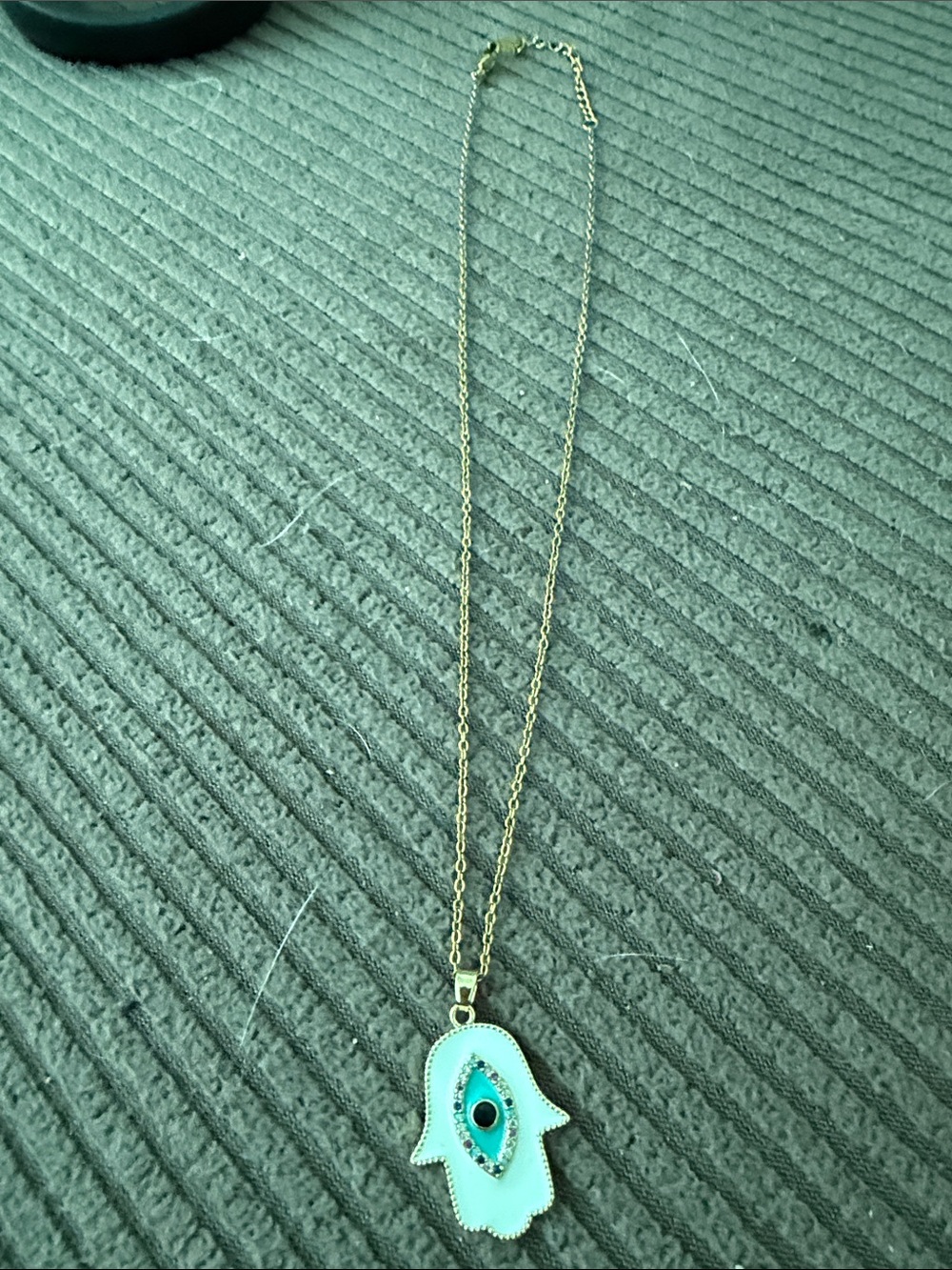 Source Unknown Gold Hamsa Necklace with Turquoise and Blue Eye